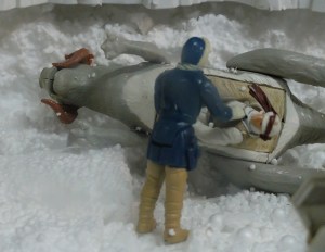 Part of the Star Wars exhibition - A toy  Luke Skywalker hides inside a dead tauntaun's belly! 