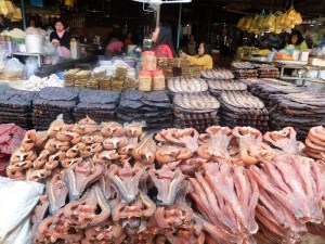 Dried and smoked fish at the central market - Phsar Nath, Battambang.