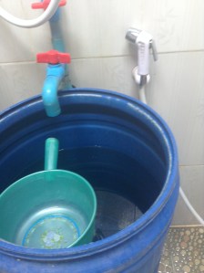 The 'Bum Gun' plus bucket and scoop to flush the loo and wash.